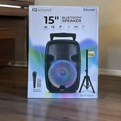 15” IQSound Bluetooth Rechargeable Speaker With Microphone and LED Lights Display 