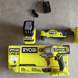 Ryobi 1/2 Impact, Battery + Charger, 3/8 90 degree drill