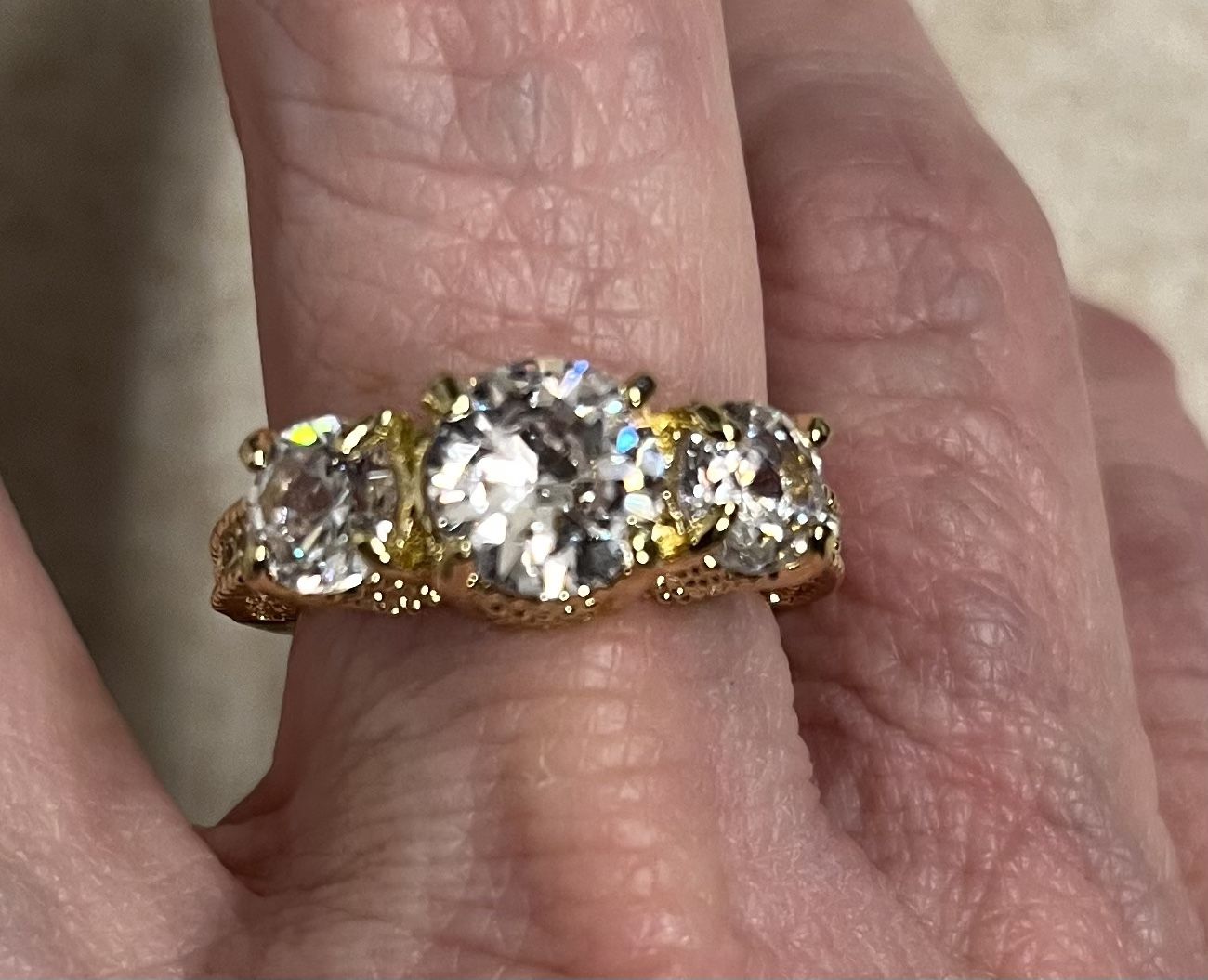 New CZ 3 stone GOLD filled wedding ring 7