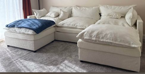 4 deep seat chenille sectional cloud sofa with two ottomans