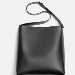 ZARA Black Faux Leather Tote Bag New
