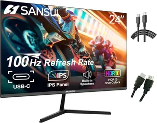 SANSUI Monitor 24 inch 100Hz IPS USB Type-C 1080P Computer Monitor Built-in Speakers HDMI DP HDR Game RTS/FPS Tilt Adjustable for Working and Gaming (