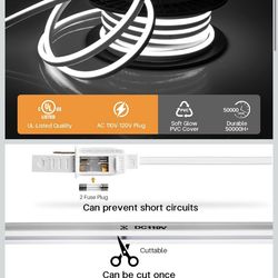 SURNIE 50ft/15m LED Neon Rope Lights - 110V Flex Strip Lights Outdoor Waterproof - 6000K Daylight White Flexible DIY Cuttable Connectable Light for Ba