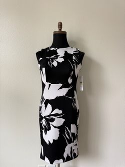 Calvin Klein women's Black & White Floral Sleeveless Sheath Dress