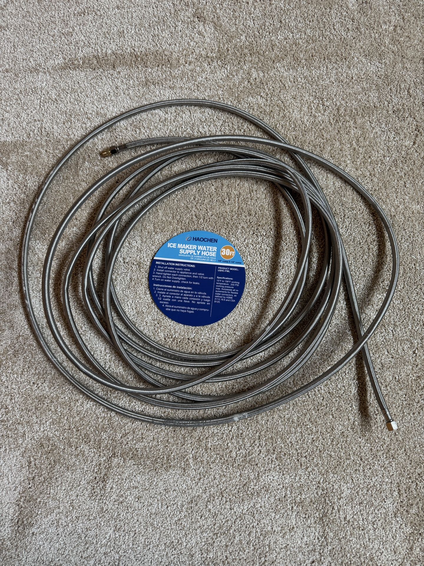 Refrigerator Water Line, 30 FT Stainless Steel Braided Ice Maker Water Hose