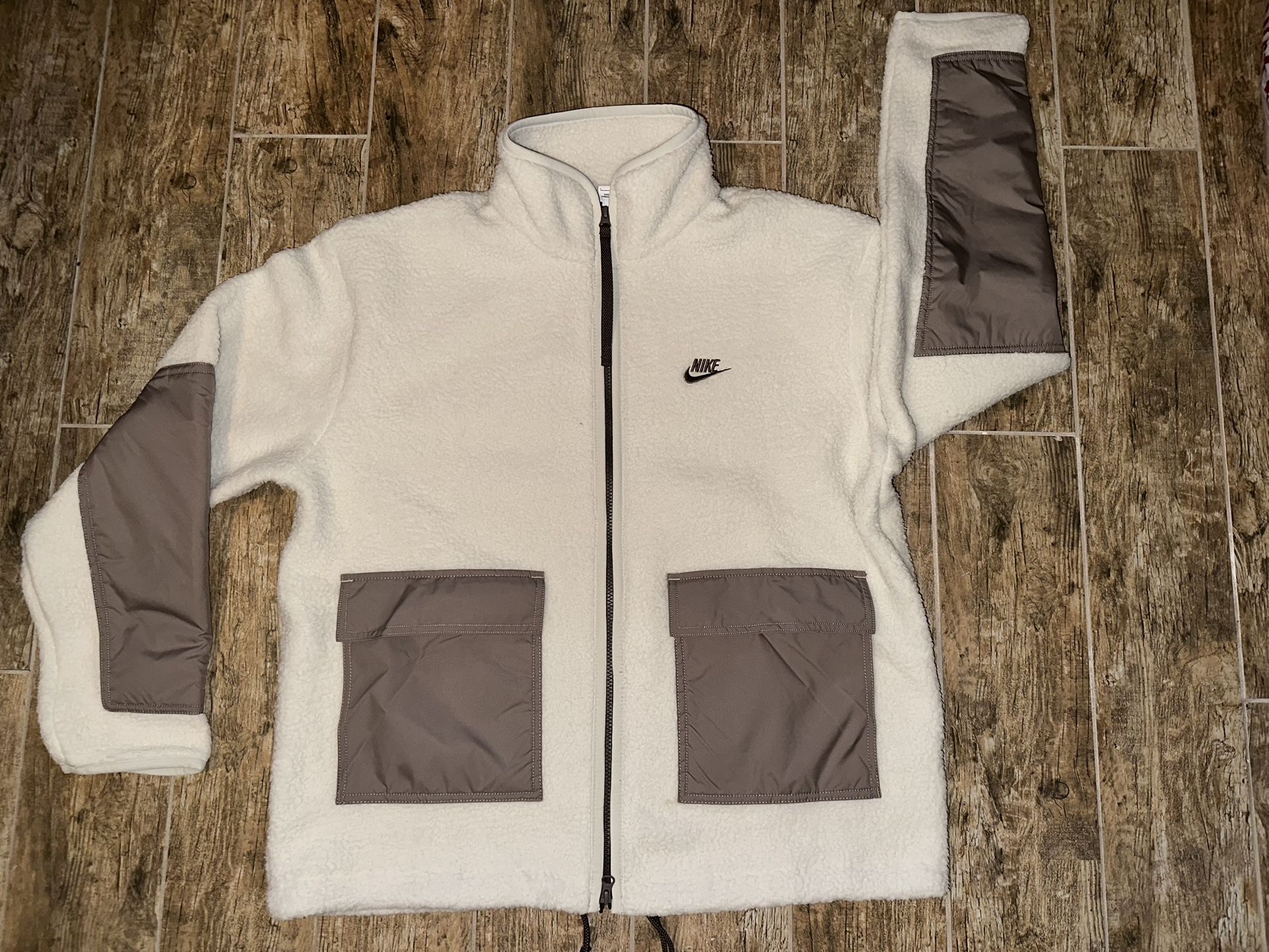 NIKE SHERPA FLEECE MEN ZIP JACKET DD5021-072 CREAM LARGE & SMALL