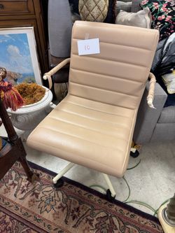 Beige Leather Office Chair with Wheels