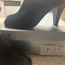 Peep Toe Black Suede Heel Short  Ankle Boots