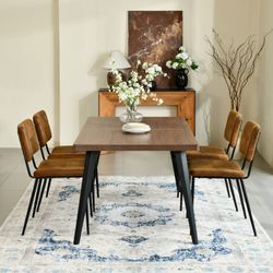 Stan Walnut Dining Table Set with 4 Pomona Upholstered Chairs Set of 5