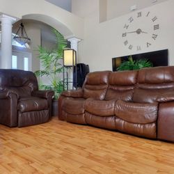 Brown Real Leather Reclining Sofa And Power Lift Recliner Chair Set - FREE DELIVERY - $649 🛋 🚚