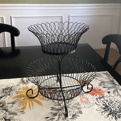 Black Kitchen Fruit Basket 2 Tier Lattice Bowl Table Or Counter