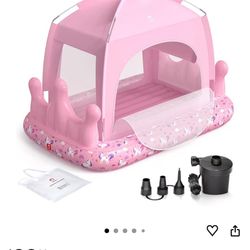 QPAU Princess Inflatable Toddler Bed with Tent, Blow Up Toddler Travel Bed with Sides, Portable Kids Air Mattress for Girls, Ideal for Home, Grandma’s