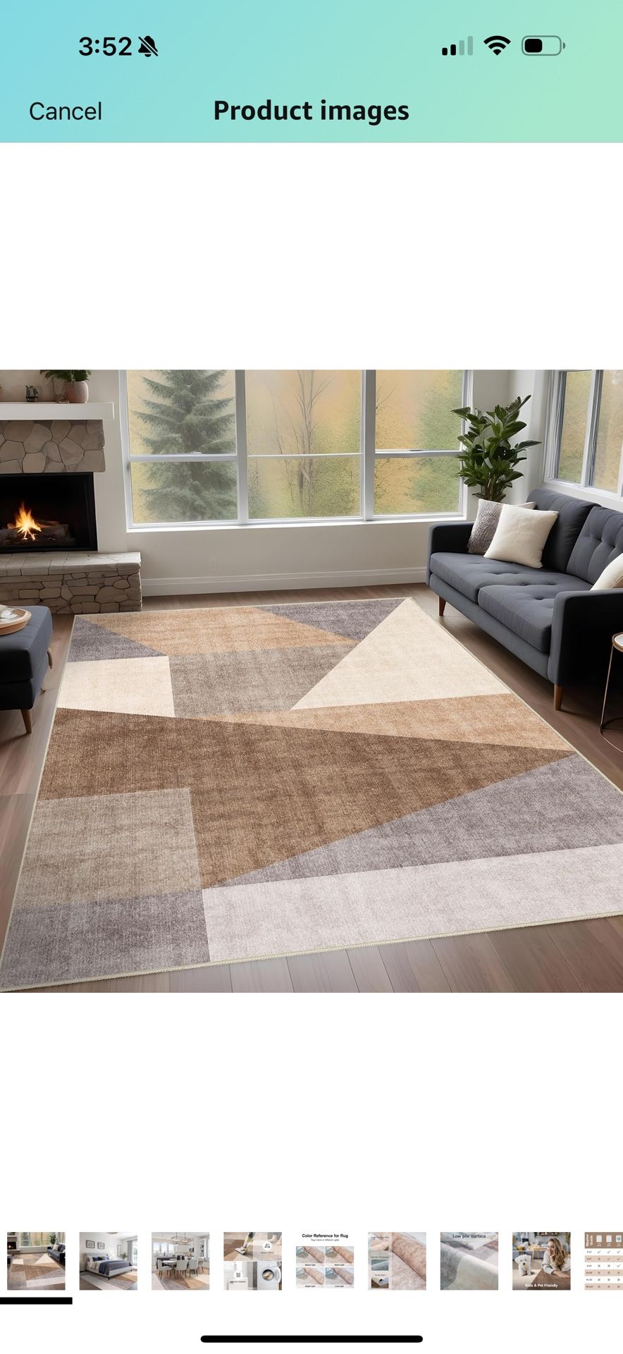 Washable Modern Area Rug: 5x7 Geometric Area Rugs for Living Room & Bedroom with Non-Slip Backing Modern Geometric Carpet for Living Room Brown 5'x7'.