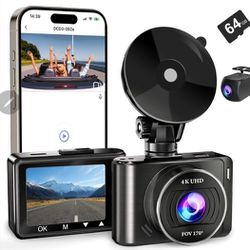 IPS Screen Dash Camera for cars 4K/1080p Front Rear built-in WiFi 64GB SD Card Night Vision G-Sensor