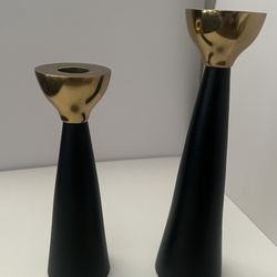 Black & Gold Taper Candle Holders Set Of 2