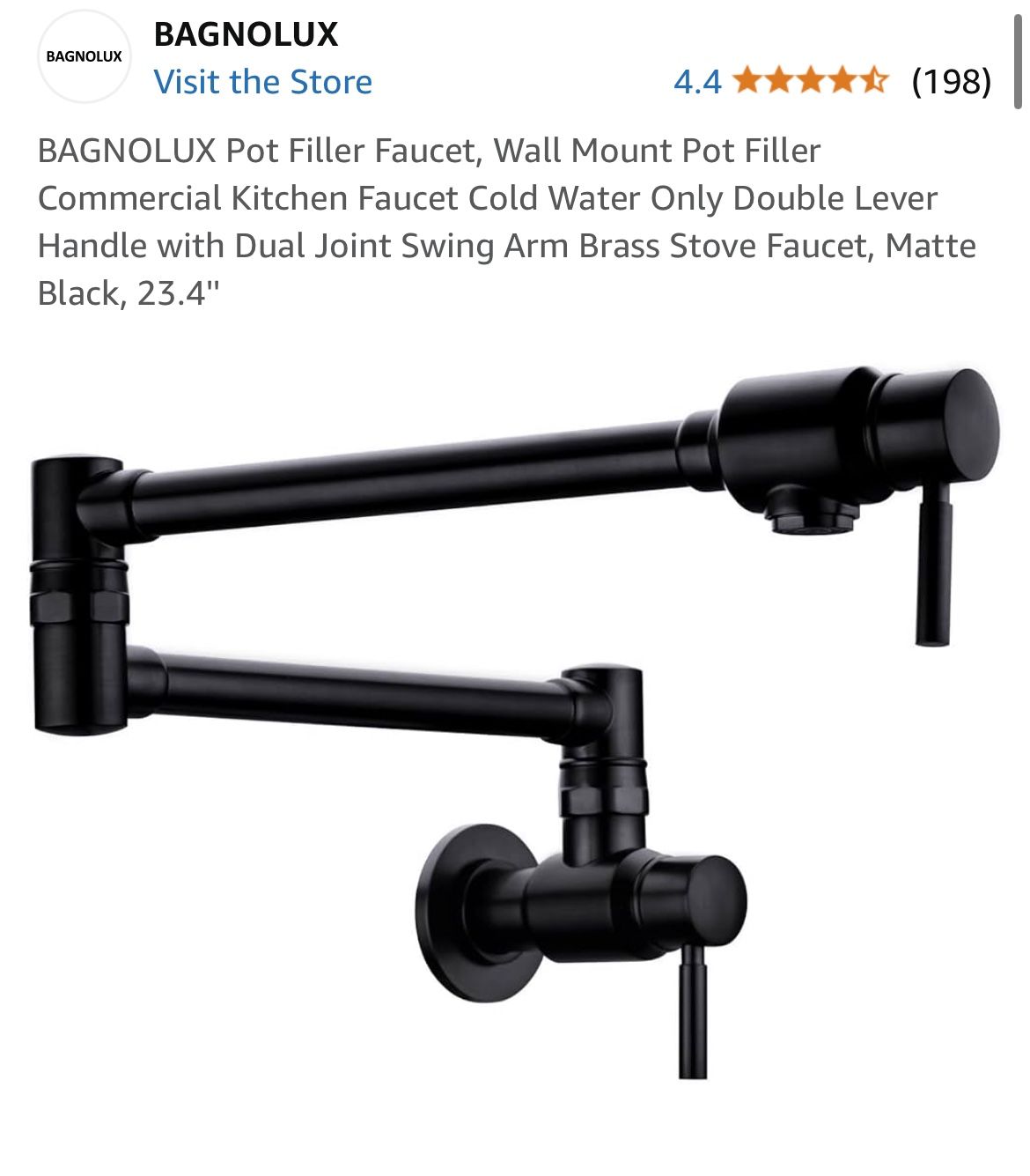 BAGNOLUX Pot Filler Faucet, Wall Mount Pot Filler Commercial Kitchen Faucet Cold Water Only Double Lever Handle with Dual Joint Swing Arm Brass Stove 