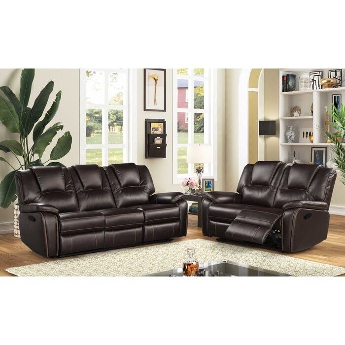 Brand New Black/Brown/Gray Bonded Leather Manual Reclining Sofa + Loveseat 2PCs Set