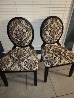 Set of 2 Damask Upholstered Accent Chairs