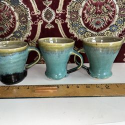 3 Vintage Japanese Glazed Ceramic Coffee Mugs 