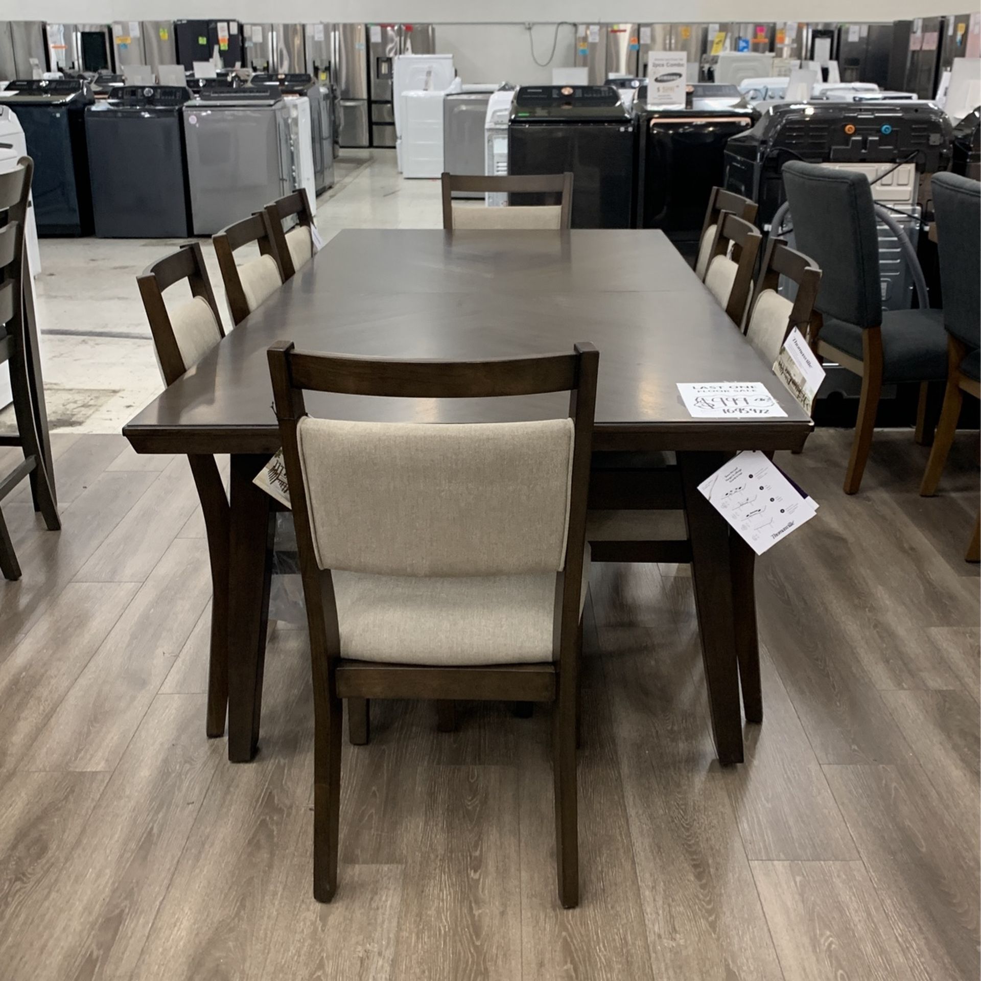 9 Pc Dining Set With Fabric Chairs