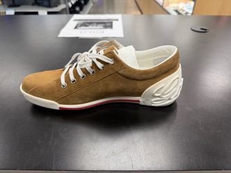 Tan Suede Low-Top Sneaker with Red Sole Gucci Size 9