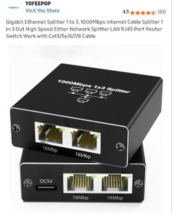 Gigabit Ethernet Splitter 1 to 3, 1000 Mbps