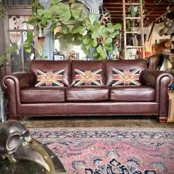 Classic Ralph Lauren Vintage Espresso Brown Leather Sofa Lounge Couch! So Comfy!😍