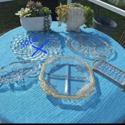 Vintage Crystal Glass gold rim Platters worth $160 Party Dinnerware Banquet Serveware Collectables