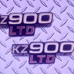 1976 Kawasaki KZ900 LTD Emblems Original Pair Of Side Cover Emblems For The Iconic 1976 Kawasaki Kz 900. These Are Genuine Factory, Cast Metal Parts, 