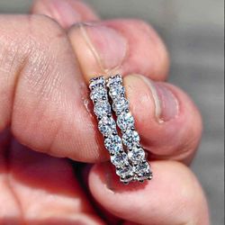 3 Carat Moissanite 18kt White Gold Plated Sterling Silver Hoop Earrings.