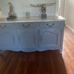 Solid Wood Marble Credenza 