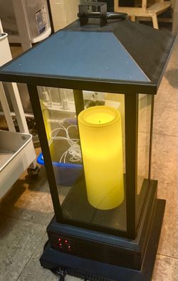 Large Black Metal Lantern with LED Candle
