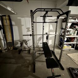 Squat rack, weight bench, barbell, weight rack, weights, Landmine, curl bar, preacher curl bench, spin bike
