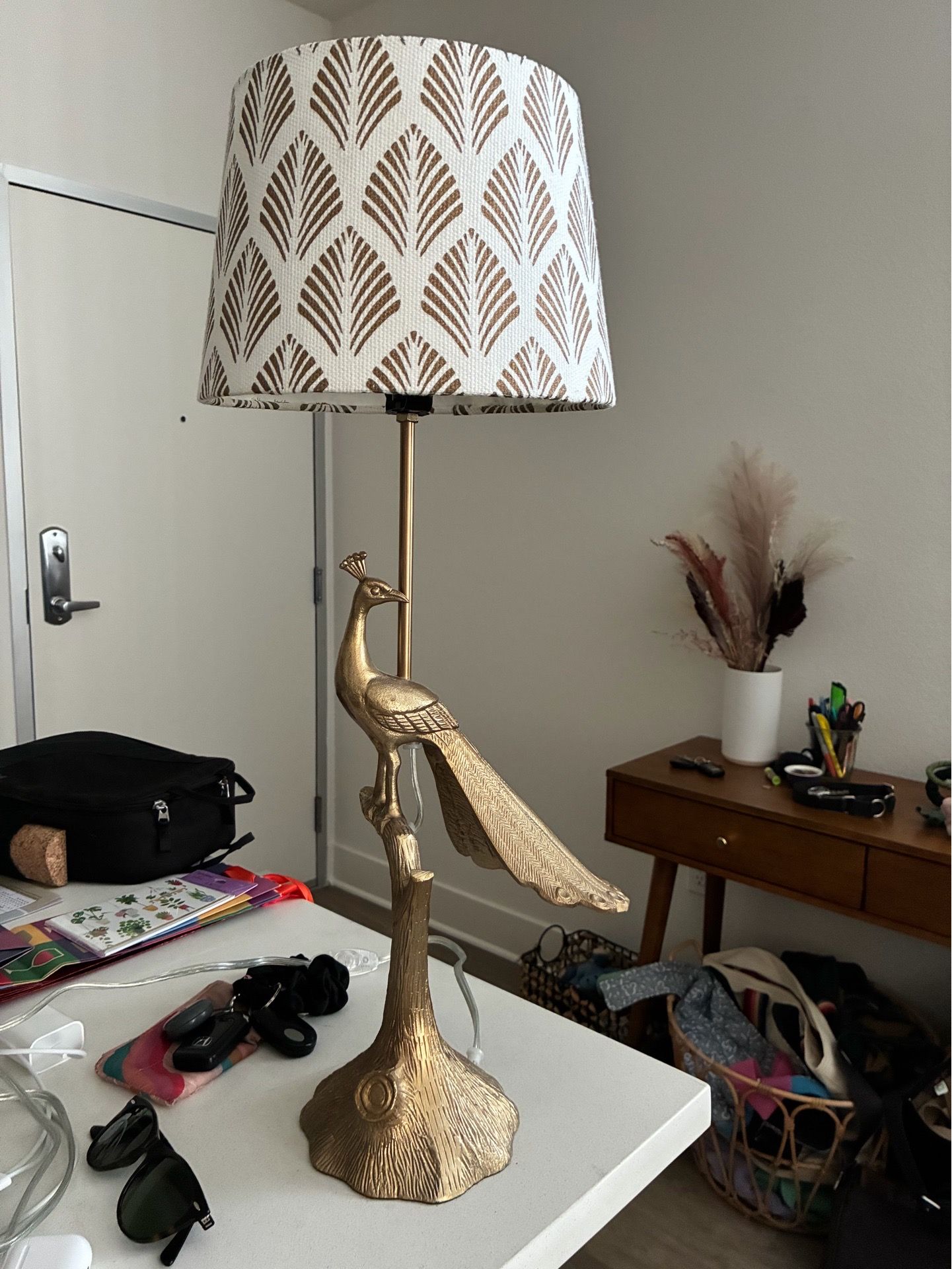 Brass Art Deco Peacock Lamp