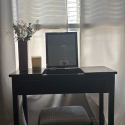 Black vanity With Drawers And Stool