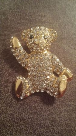 Gold and Pave Teddy Bear Brooch