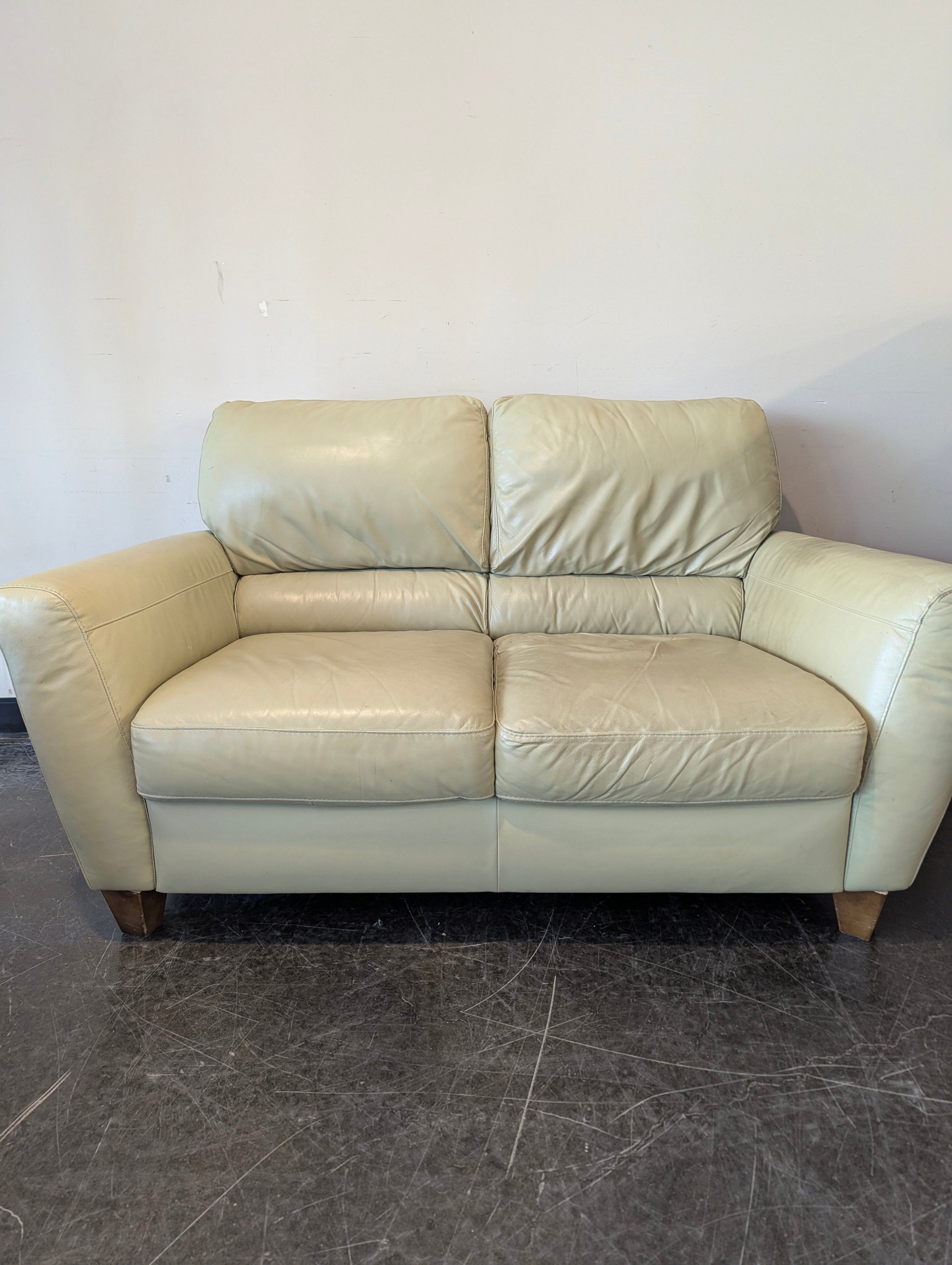 Cream Leather Loveseat