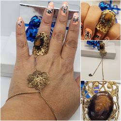 Antique Cameo Bracelet & Ring Sz7 also can be adjustable, Beautiful piece in a filigree, history piece from the 1800's style designe,#914 
