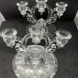 3-Light Candelabra, New Martinsville Glass Moondrops Pattern, Set Of 2 STUNNING