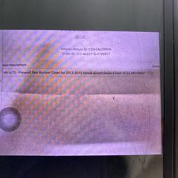 2013-2015 Honda Accord 4 Door Sedan Rear Bumper