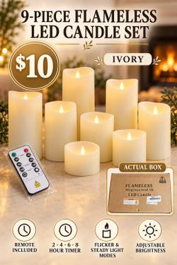 9-Piece Ivory Flameless LED Candle Set(New)