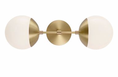 Cedar & Moss Theo Wall Aconce with Matte Brass a finish & White Frosted Glass Globes