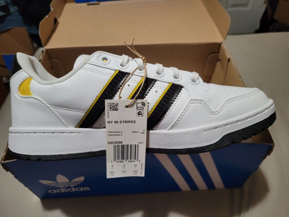 Adidas NY 90 STRIPES Size 8 1/2 US Men's White Black Yellow Style Code H03096
