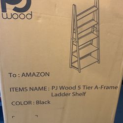 PJ Wood 5 Tier A-Frame Ladder Shelf -black 