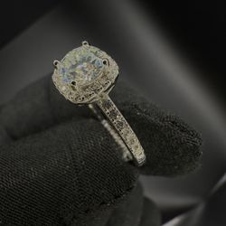 Size 7 - 1 Carat Round Cut Moissanite Gem S925 Silver Square Ring - Passed On Diamond Testers