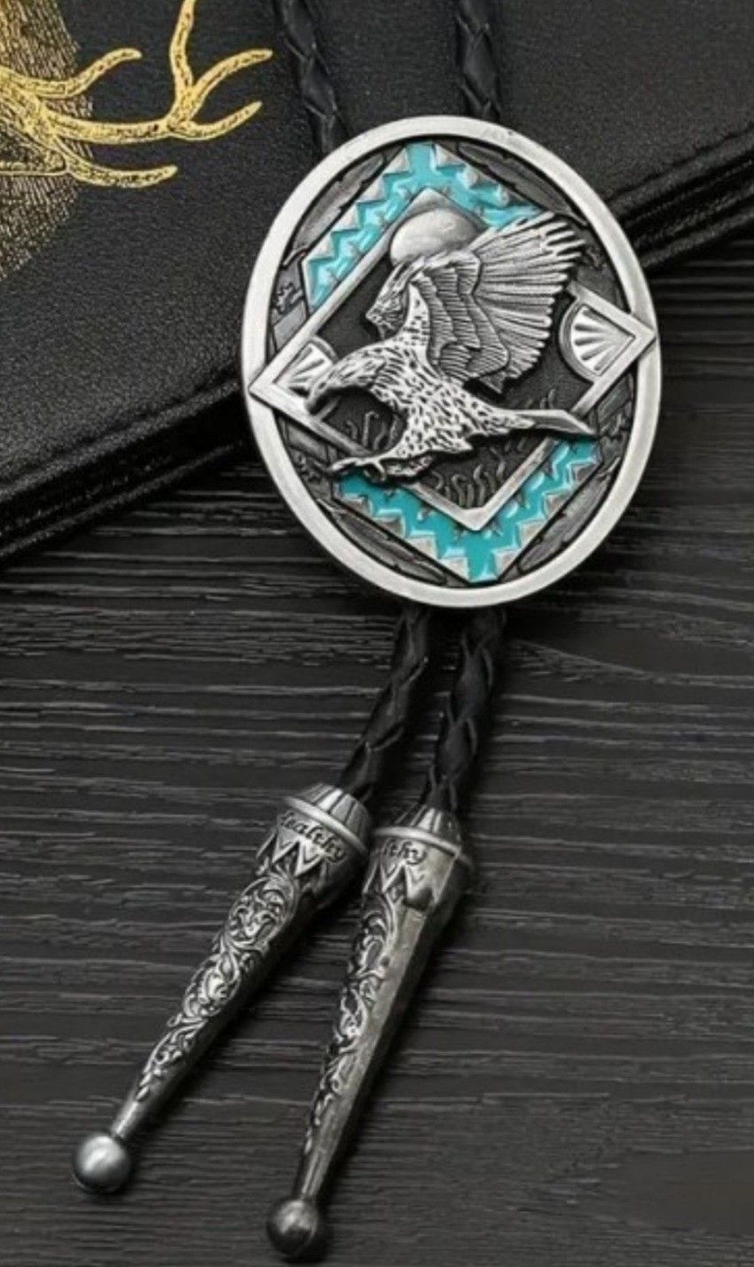 Turquoise color falcon Eagle Bird leather Bolo Tie Western Cowboy Men Women SHIPPING AVAILABLE 