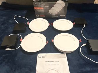 Recessed Ceiling Lights 4-Pack 6 in. Premium Series Integrated LED Adjustable CCT 2-Level Lumen Select, Baffle Canless, White Commercial Electric