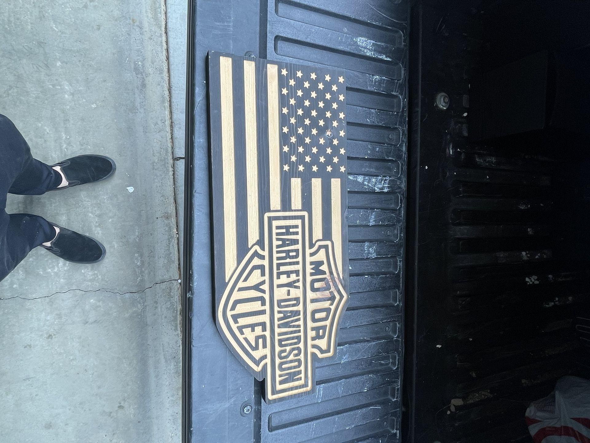 Harley Davidson American Flag Wood Sign