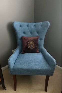 Blue Tufted Wingback Accent Chair