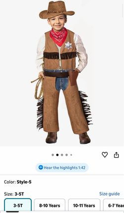Kids Cowboy Halloween Costume Set Size 3-5T